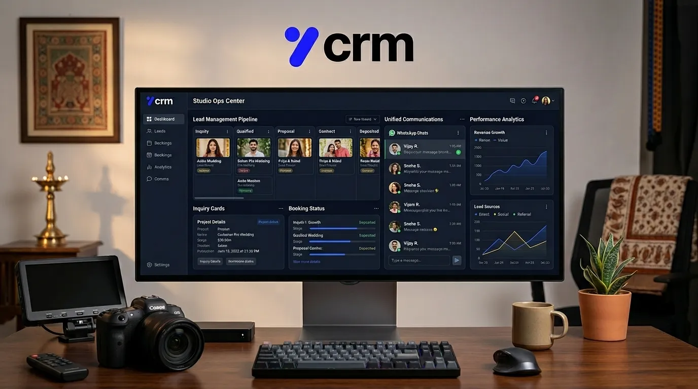 Photography studio CRM dashboard with status cards and customer tracking