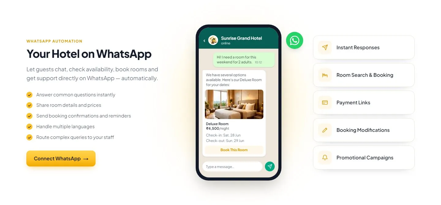 HotelBee WhatsApp automation for hotels