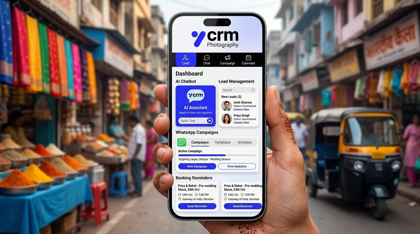 Mobile interface for photography WhatsApp campaign controls and customer groups
