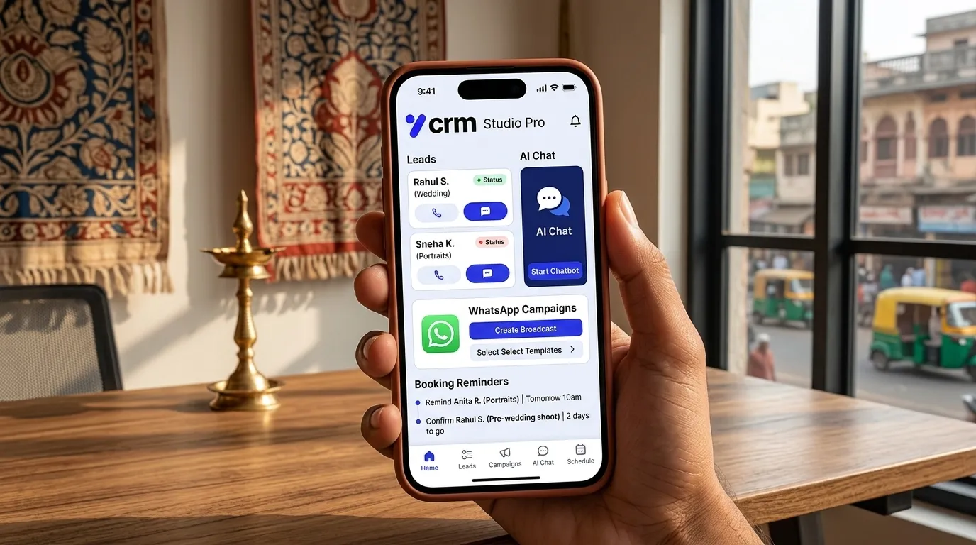 Photography CRM mobile app for reminders, campaigns, and customer updates