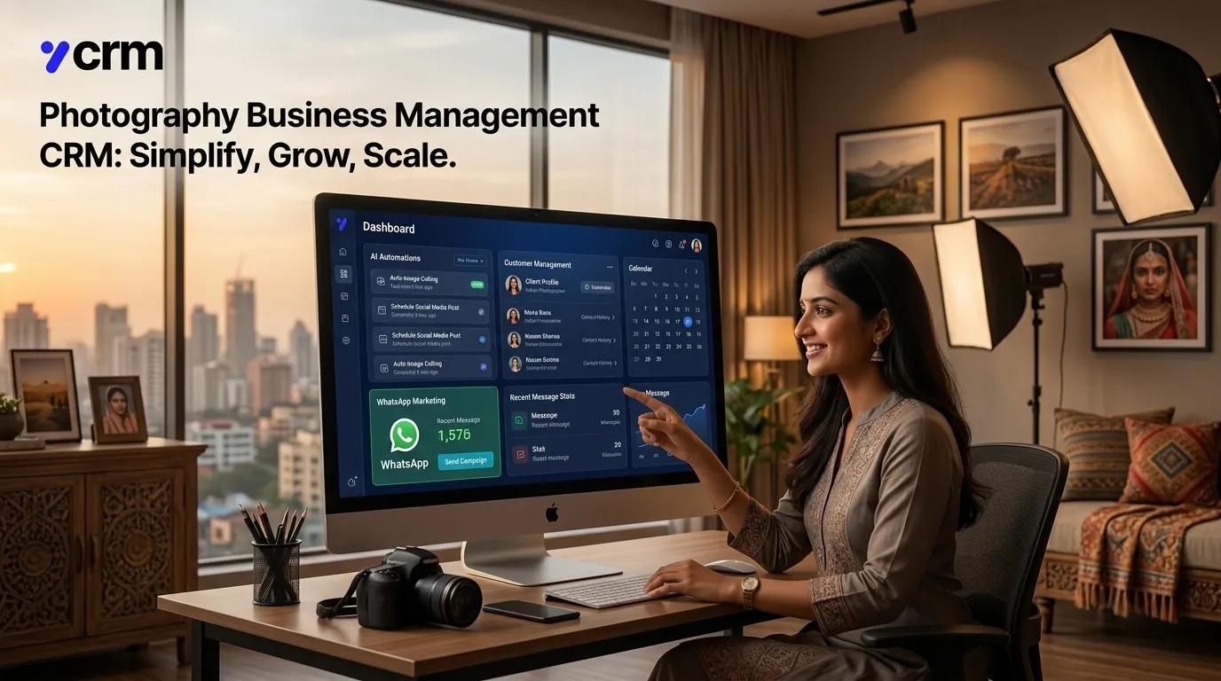 Photographer reviewing client details and studio workflow in CRM