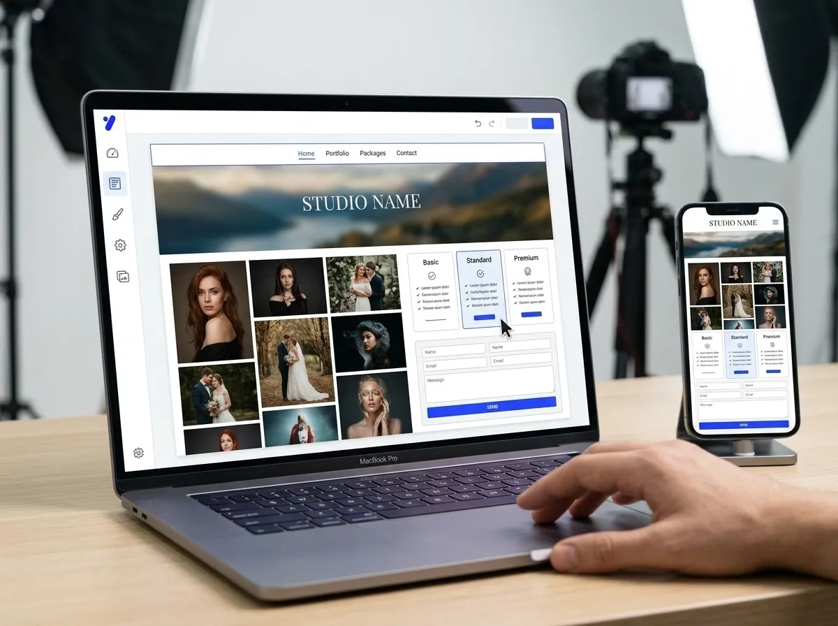 Photography studio website with portfolio and packages